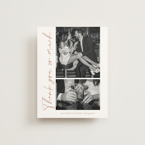 This is a copper wedding thank you cards with standard by Sarah Curry called ink pen printing on strathmore in standard