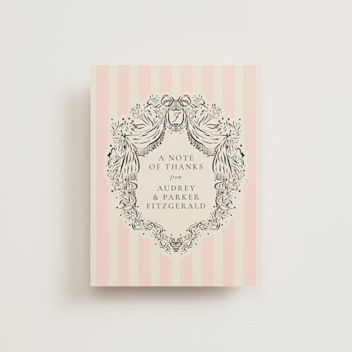This is a peony wedding thank you cards with standard by Jackie Crawford called hand illustrated crest printing on strathmore in standard