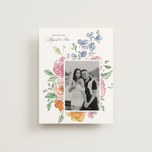 This is a tropical wedding thank you cards with standard by Itsy Belle Studio called floral pop printing on strathmore in standard