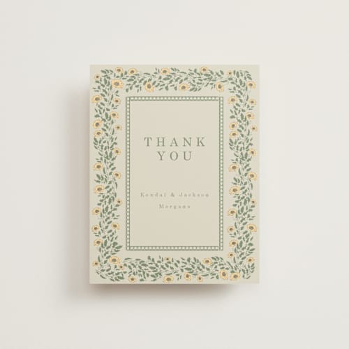This is a mustard wedding thank you cards with standard by Baumbirdy called framed floral printing on strathmore in standard