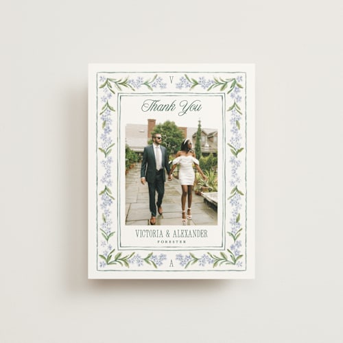 This is a wisteria wedding thank you cards with standard by Jenna Holcomb called vintage sketched printing on strathmore in standard