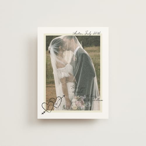 This is a champagne wedding thank you cards with standard by Helena Vitto called vintage lovers printing on strathmore in standard