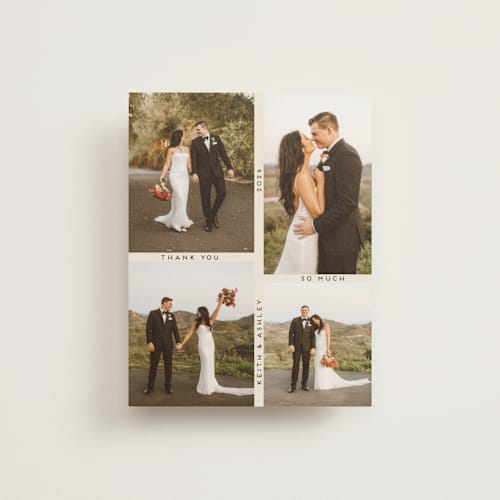 This is a ecru wedding thank you cards with standard by Morgan Kendall called grid printing on strathmore in standard