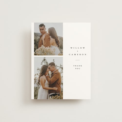 This is a snow wedding thank you cards with standard by Joanna Griffin called classic printing on strathmore in standard