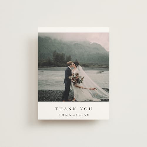 This is a classic white wedding thank you cards with standard by Design Lotus called a thousand years printing on strathmore in standard