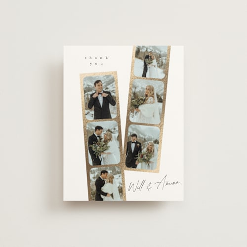 This is a pearl wedding thank you cards with foil pressed by Leah Bisch called snapshots printing on strathmore in standard