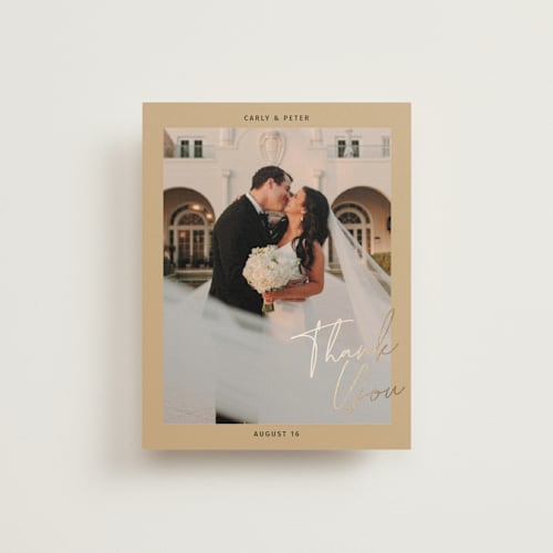 This is a taupe wedding thank you cards with foil pressed by Inkblot Design called metro printing on strathmore in standard