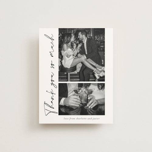 This is a onyx wedding thank you cards with foil pressed by Sarah Curry called ink pen printing on strathmore in standard