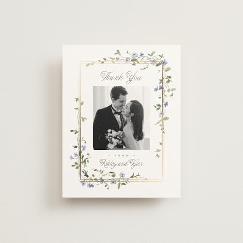 This is a bluebell wedding thank you cards with foil pressed by Everett Paper Goods called flowering vine printing on strathmore in standard