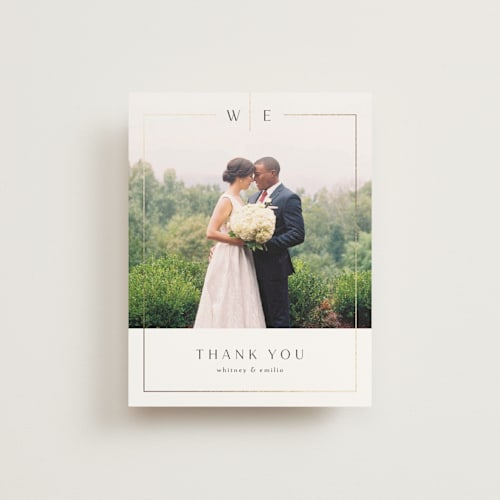 This is a silk wedding thank you cards with foil pressed by Kelly Schmidt called arcadia printing on strathmore in standard