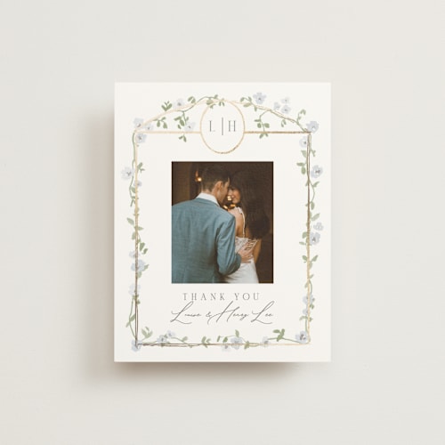 This is a blue bell wedding thank you cards with foil pressed by Everett Paper Goods called portico printing on strathmore in standard