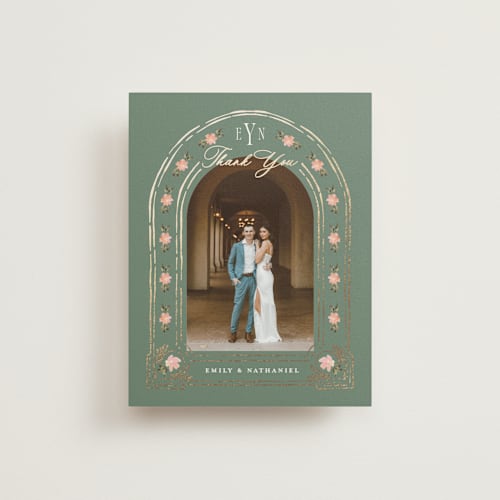 This is a pine wedding thank you cards with foil pressed by Claudia Orengo called princess printing on strathmore in standard