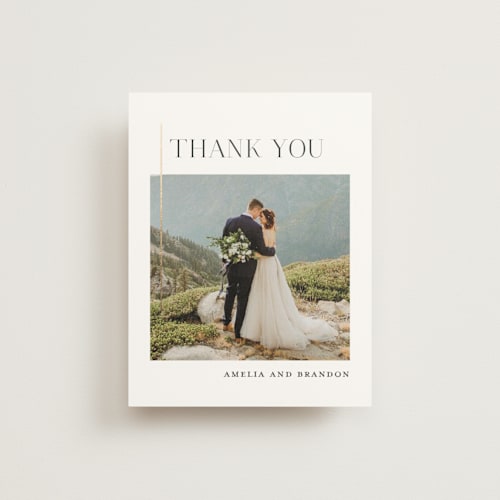 This is a sugar wedding thank you cards with foil pressed by Jessica Williams called elegant flourish printing on strathmore in standard