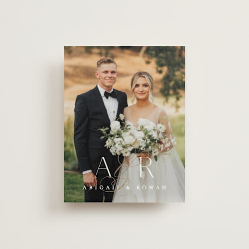 This is a chantilly wedding thank you cards with foil pressed by Jessica Williams called initialed printing on strathmore in standard