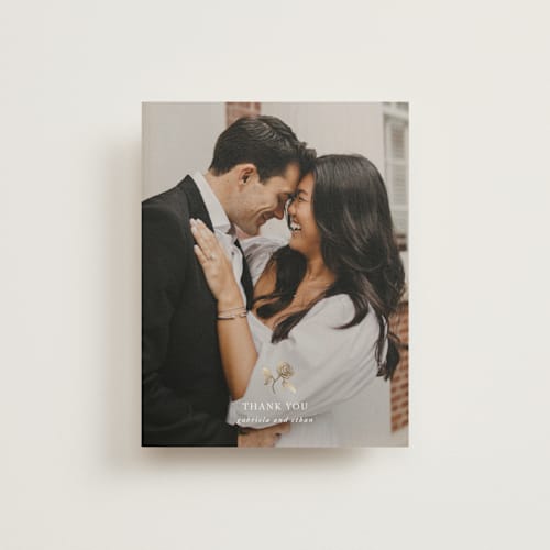 This is a classic bride wedding thank you cards with foil pressed by Design Lotus called here with you printing on strathmore in standard