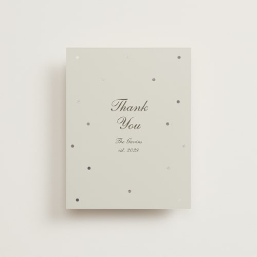 This is a fog wedding thank you cards with foil pressed by Baumbirdy called pearls printing on strathmore in standard