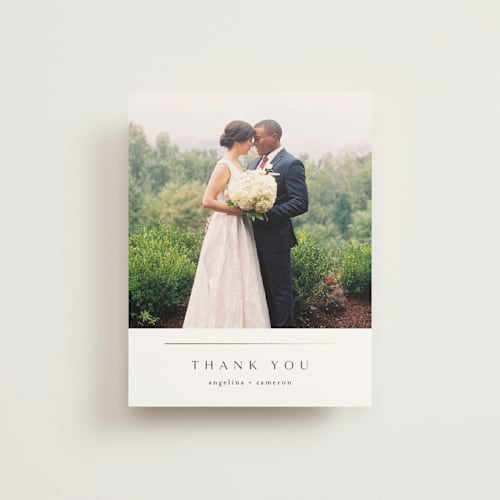 This is a silk wedding thank you cards with foil pressed by Kelly Schmidt called sophisticate printing on strathmore in standard