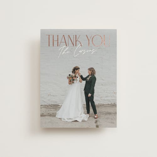 This is a cream puff wedding thank you cards with foil pressed by Pixel and Hank called together printing on strathmore in standard