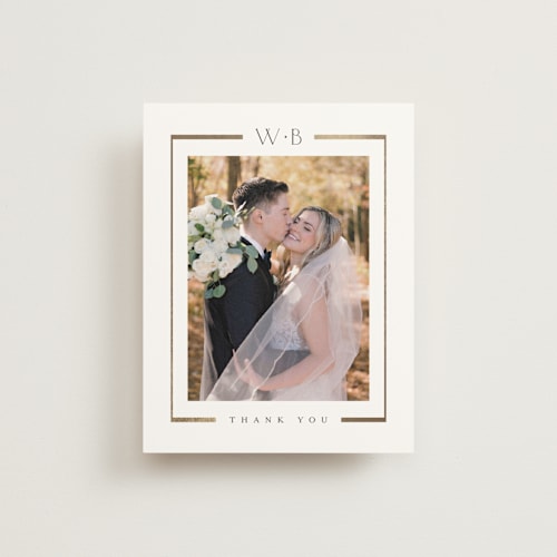 This is a cotton wedding thank you cards with foil pressed by Stacey Meacham called luster printing on strathmore in standard