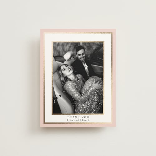 This is a blush wedding thank you cards with foil pressed by Susan Moyal called blooming vine printing on strathmore in standard