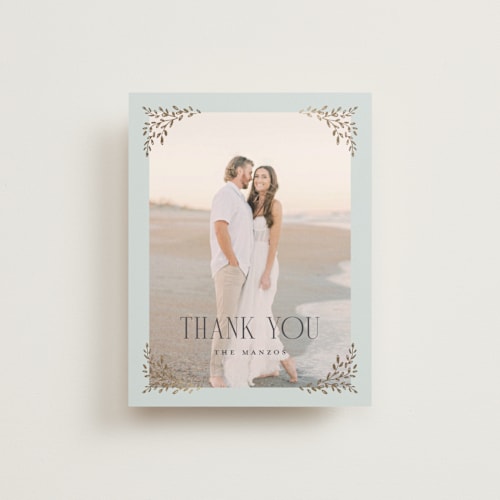 This is a mist wedding thank you cards with foil pressed by Laura Hankins called enchanted printing on strathmore in standard
