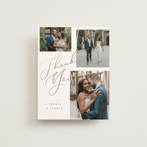 This is a snow wedding thank you cards with foil pressed by AK Graphics called whimsy printing on strathmore in standard