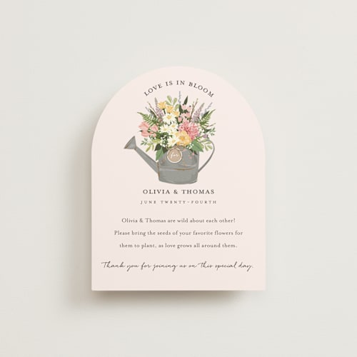 This is a blush bridal shower insert cards with standard by Susan Moyal called flowers & greens printing on signature in standard
