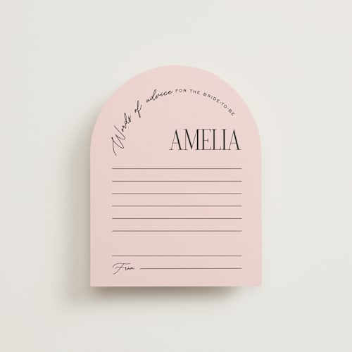 This is a rosey bridal shower insert cards with standard by Pixel and Hank called arbor printing on signature in standard