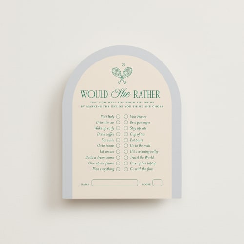 This is a sky bridal shower insert cards with standard by Leia Matt called racquet club printing on signature in standard