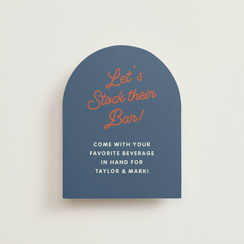 This is a cobalt bridal shower insert cards with standard by Erin Hodges called giddy up printing on signature in standard
