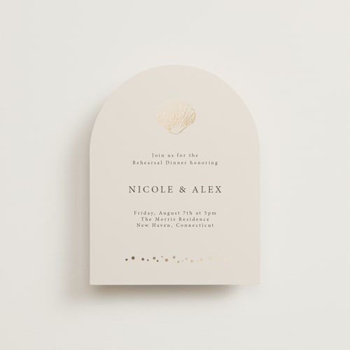 This is a sand enclosure cards with foil pressed by Hannah Bowman called simple seashell printing on signature in standard