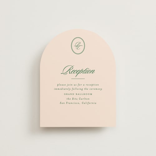 This is a emerald reception cards with standard by Creo Study called scripted printing on signature in standard