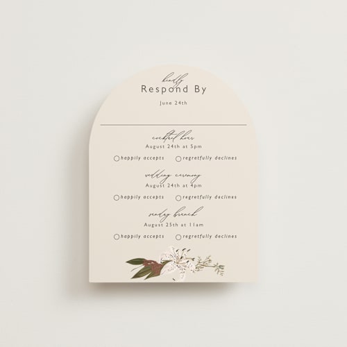 This is a terracotta rsvp cards with foil pressed by Susan Moyal called delicate printing on signature in standard