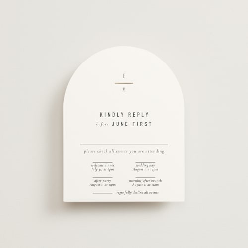 This is a granite rsvp cards with foil pressed by Jackie Mangiolino called minimal monogram printing on signature in standard