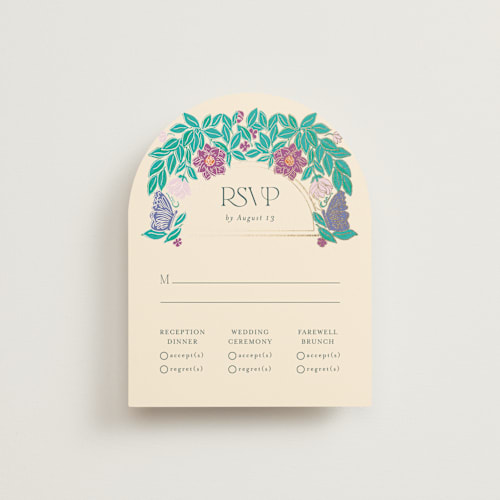 This is a jungle rsvp cards with foil pressed by Simona Camp called tropical garden printing on signature in standard