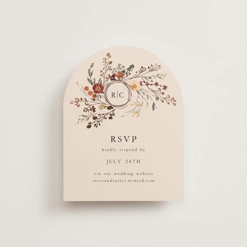 This is a harvest rsvp cards with foil pressed by Susan Moyal called monogrammed floral printing on signature in standard
