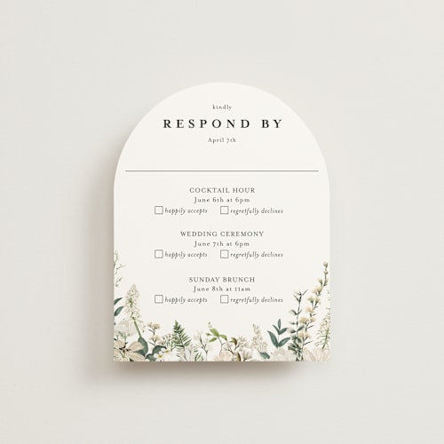 This is a opal rsvp cards with standard by Susan Moyal called lilac bloom printing on signature in standard