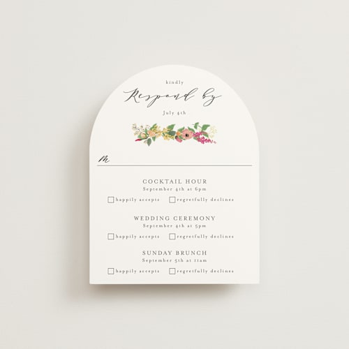 This is a tropical rsvp cards with standard by Susan Moyal called meadow love printing on signature in standard