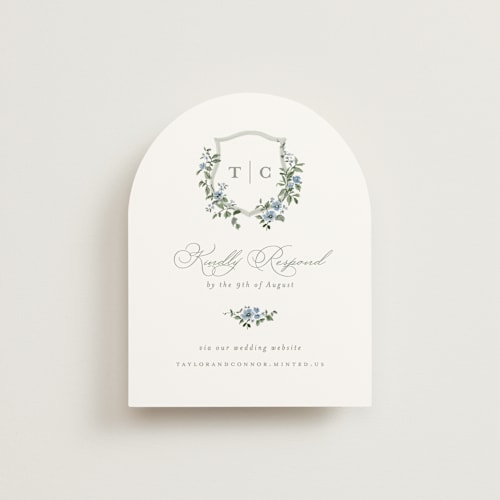 This is a sky rsvp cards with standard by Everett Paper Goods called foliage crest printing on signature in standard