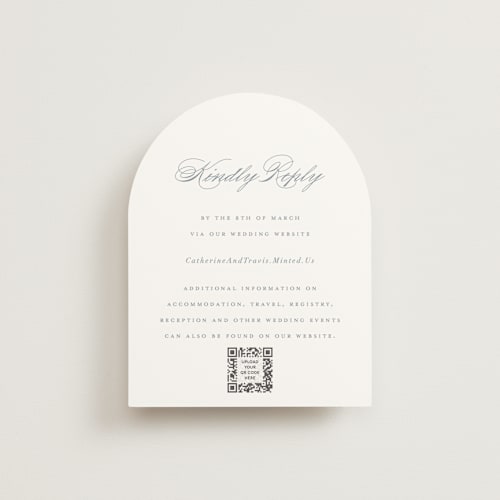 This is a blue slate rsvp cards with standard by Brandy Folse called classically elegant printing on signature in standard