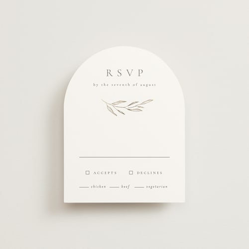 This is a moss rsvp cards with foil pressed by Kelly Schmidt called leaves printing on signature in standard