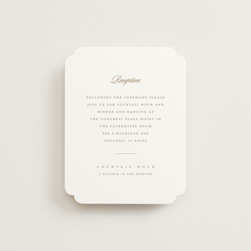 This is a golden reception cards with standard by Stacey Meacham called classic decorum printing on signature in standard