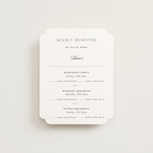 This is a obsidian rsvp cards with standard by Lucrecia Caporale called classic & timeless printing on signature in standard