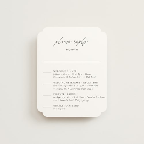 This is a jasmine rsvp cards with standard by Pippa Shaw called modern classic printing on signature in standard