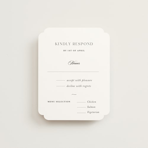 This is a obsidian rsvp cards with standard by Lucrecia Caporale called classic & timeless printing on signature in standard