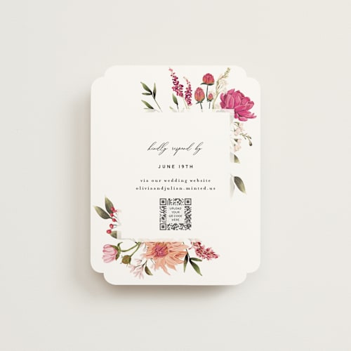 This is a magenta rsvp cards with standard by Susan Moyal called lush printing on signature in standard