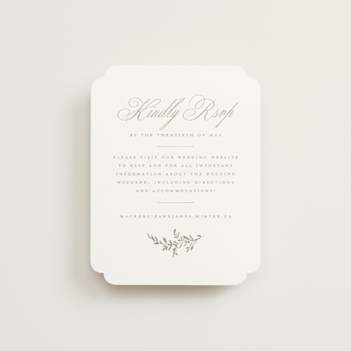 This is a chantilly rsvp cards with standard by Wildfield Paper Co called romantic wreath printing on signature in standard
