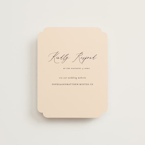 This is a mocha rsvp cards with standard by Benita Crandall called un mariage photographique printing on signature in standard