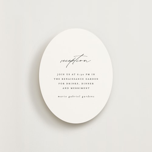 This is a cotton reception cards with standard by Angela Thompson called delicate script printing on signature in standard