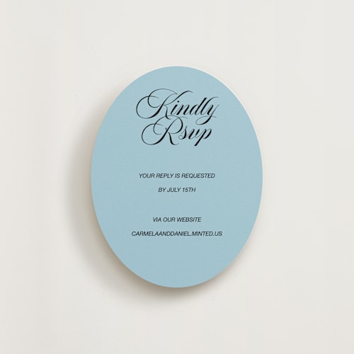This is a bluebird rsvp cards with standard by Studio Suku called bold and demure printing on signature in standard